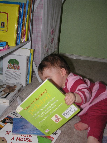 IMG_2245.JPG - Where's baby hiding? Behind the book!