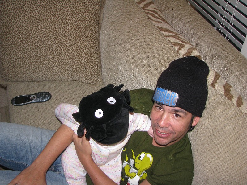 IMG_1792.JPG - See how scary my hat is? It's got eyeballs and leggs on it. It's also from Peggy.