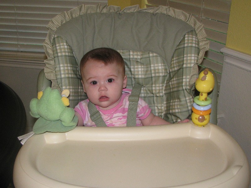 InMyHighChair.JPG - All strapped in my high chair and ready for my grub.
